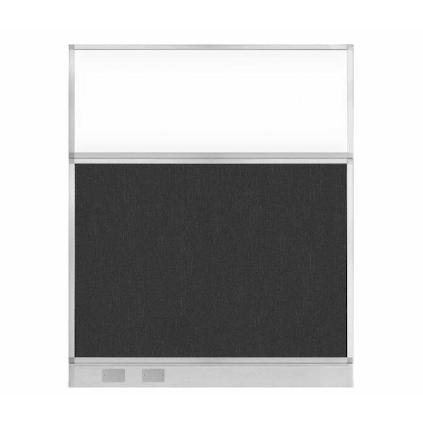 Hush Panel Configurable Cubicle Partition 5' x 6' Black Fabric Clear Window w/ Cable Channel